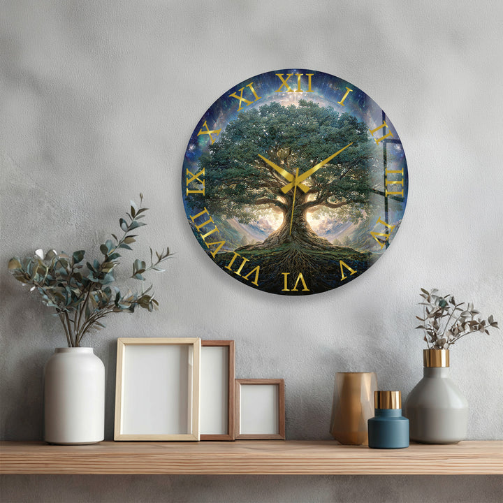 Tree of Life Glass Wall Clock – Mystical Forest Decor