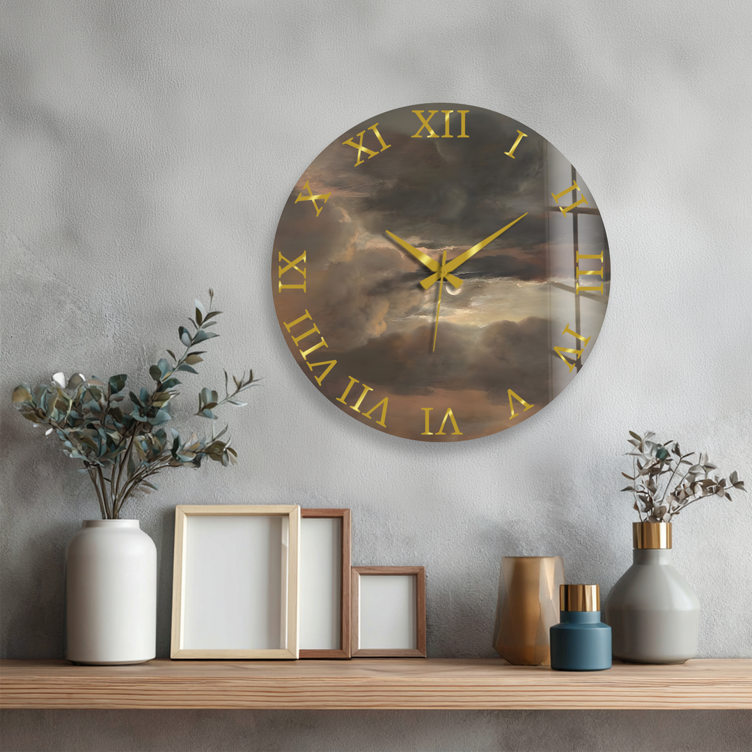 Storm Clouds Glass Wall Clock – Moody Sky Wall Decor