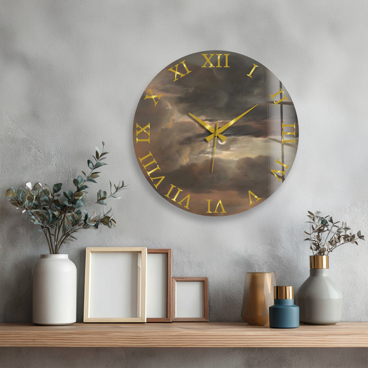 Storm Clouds Glass Wall Clock – Moody Sky Wall Decor