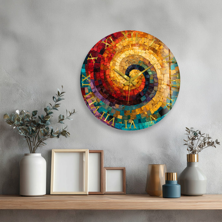 Colorful Spiral Mosaic Glass Wall Clock – Abstract Swirl Decor