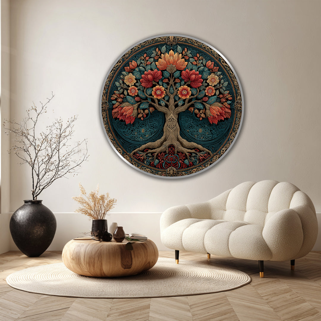 Subtle light and shadow play across the floral details of this ornate bloom tree, a captivating oil painting decoration for elegant interiors.