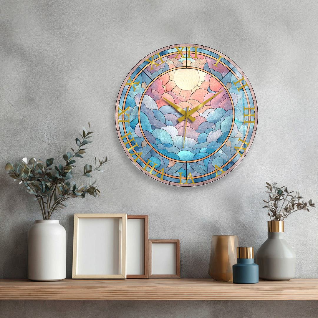 Pastel Cloud Glass Wall Clock – Stained Glass Style Decor