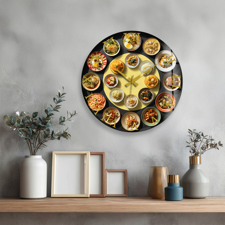 Asian Food Glass Wall Clock – Restaurant Kitchen Decor