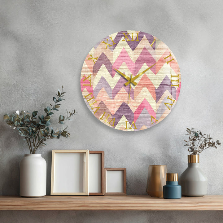Pastel Chevron Glass Wall Clock – Pink Geometric Decor