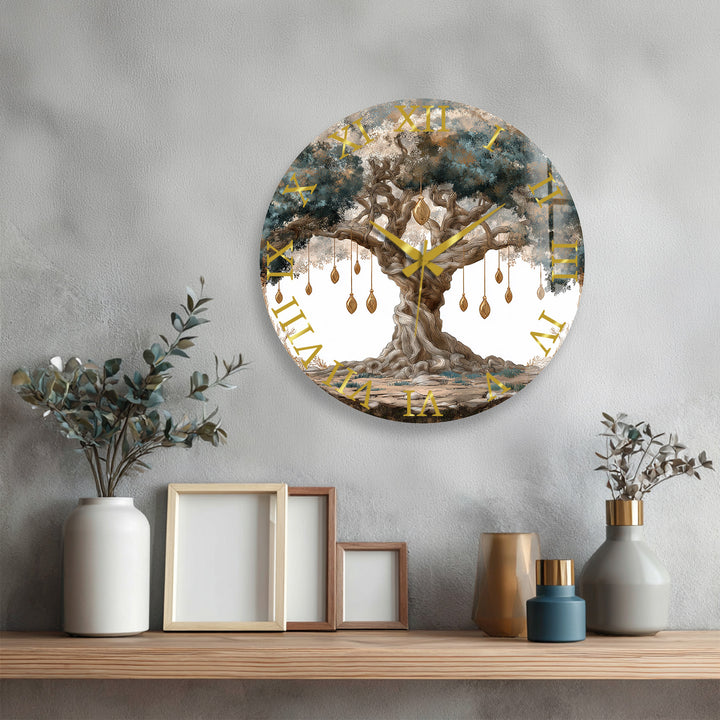 Mystical Tree of Life Glass Wall Clock – Enchanted Forest Decor