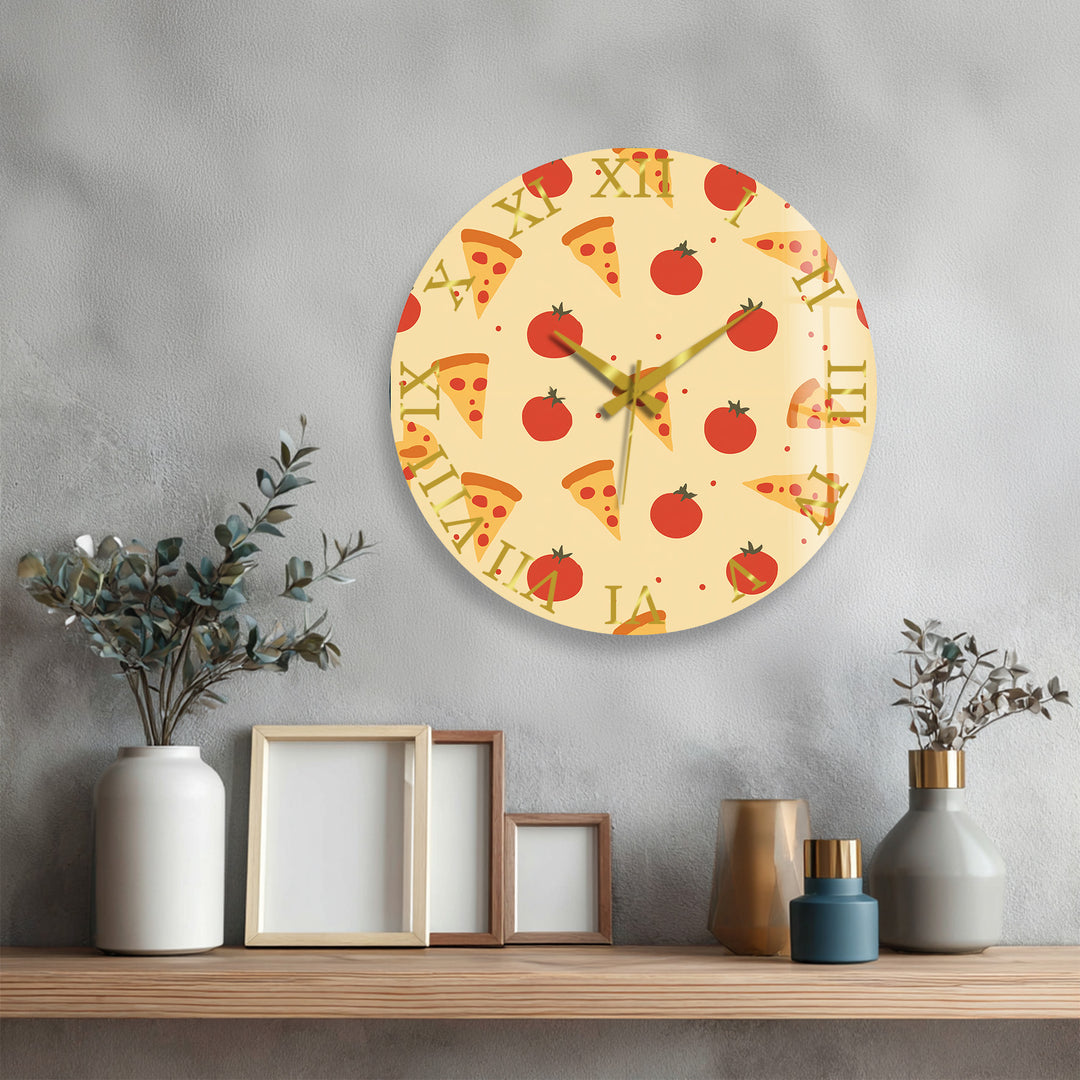 Glaswanduhr mit Pizzamuster – niedliche Küchendekoration