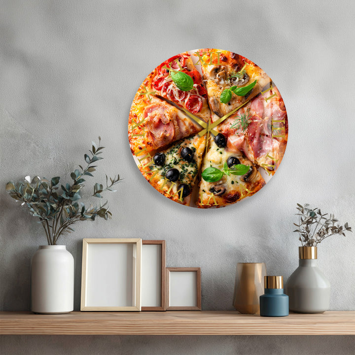 Pizza Glass Wall Clock – Italian Kitchen Wall Decor