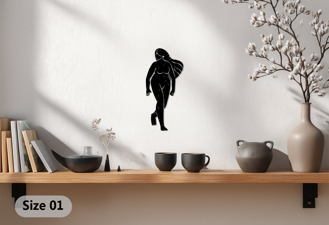 Golden Female Silhouette Metal Wall Art – Minimalist Body Line Decor