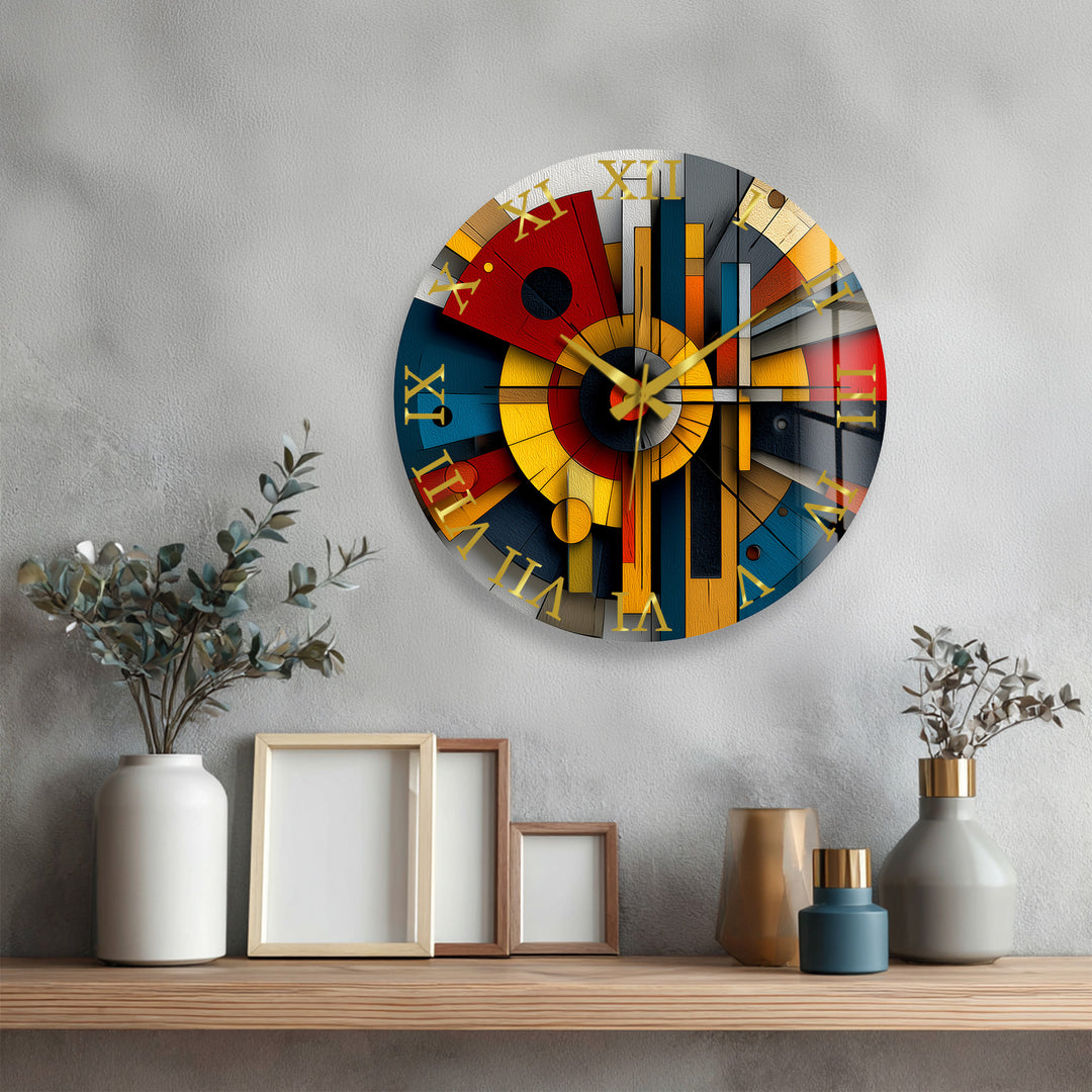 Bauhaus Style Glass Wall Clock – Colorful Geometric Art