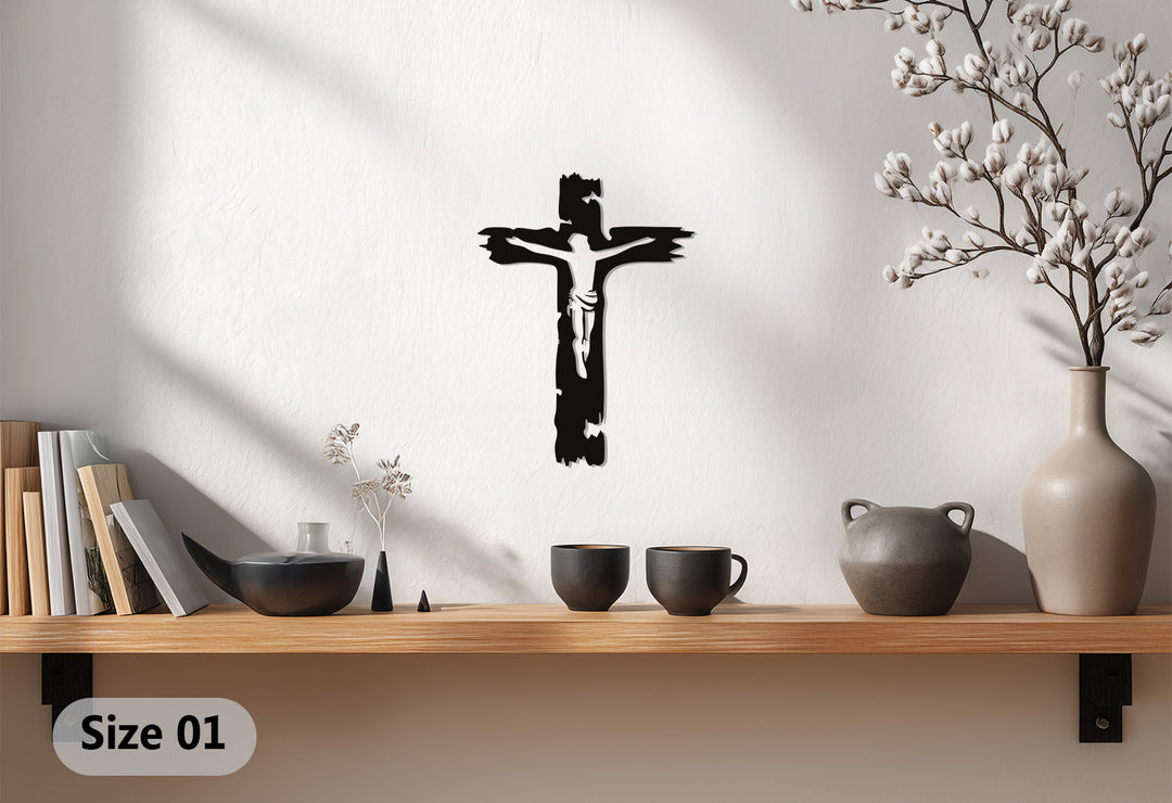 Jesus on Cross Metal Wall Art – Christian Crucifix Decor
