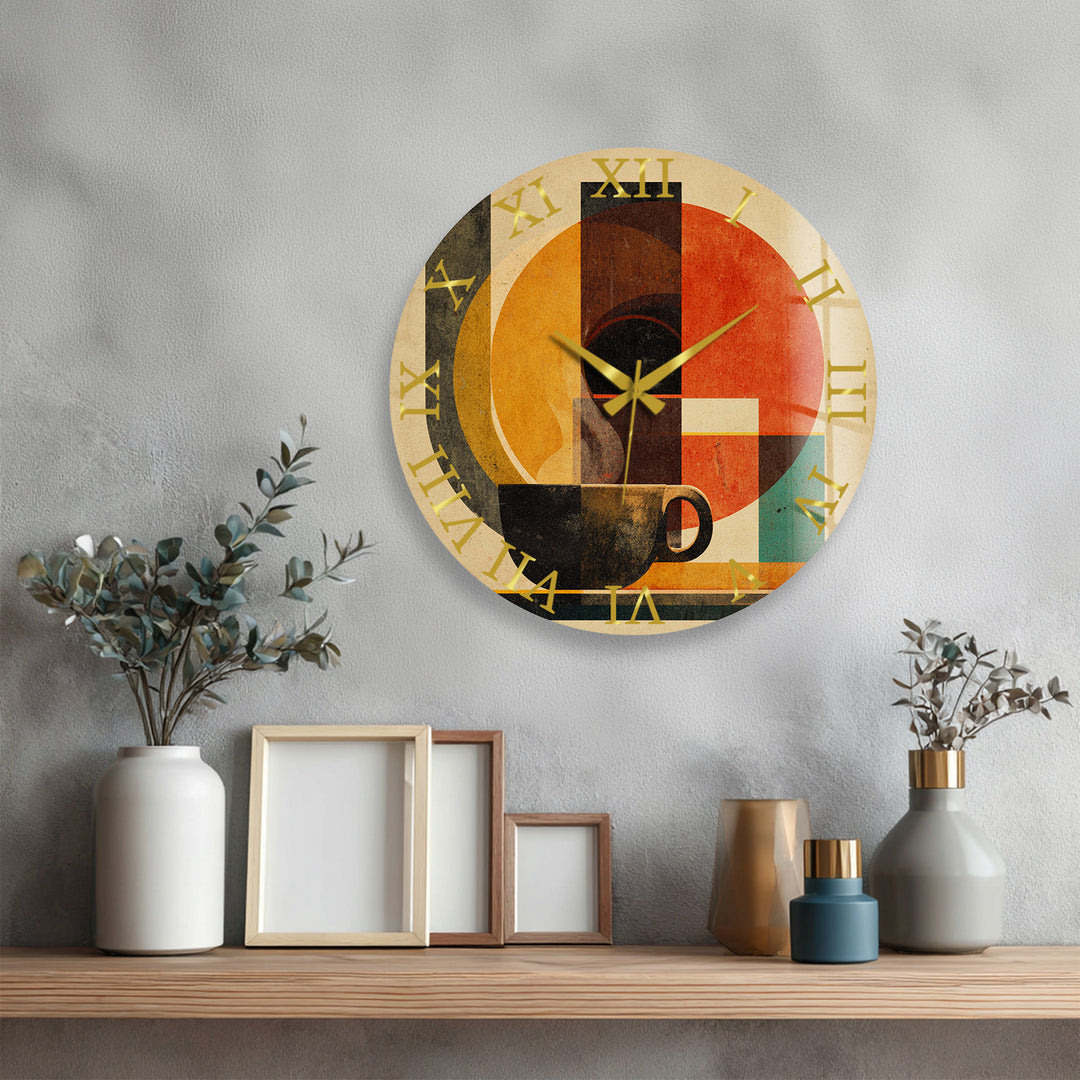 Mid Century Coffee Glass Wall Clock – Retro Geometric Decor