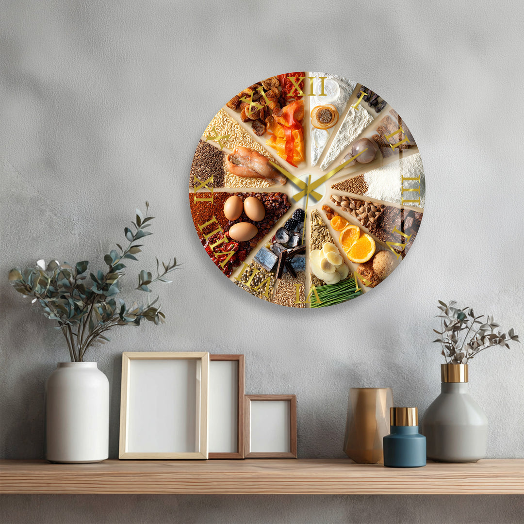 Baking Glass Wall Clock – Rustic Kitchen Ingredients Decor