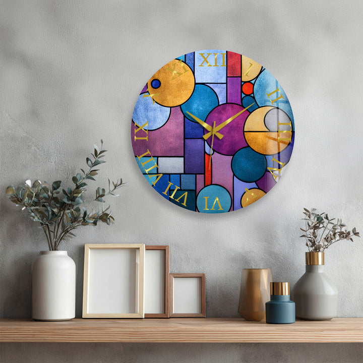 Colorful Geometric Glass Wall Clock – Modern Abstract Circle Art