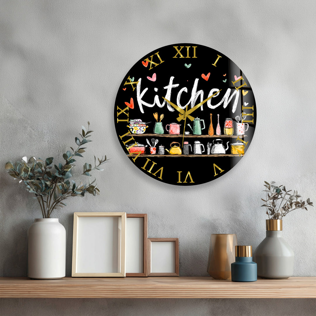 Cute Kitchen Glass Wall Clock – Colorful Cooking Utensils Decor
