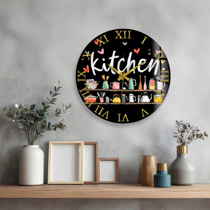 Cute Kitchen Glass Wall Clock – Colorful Cooking Utensils Decor