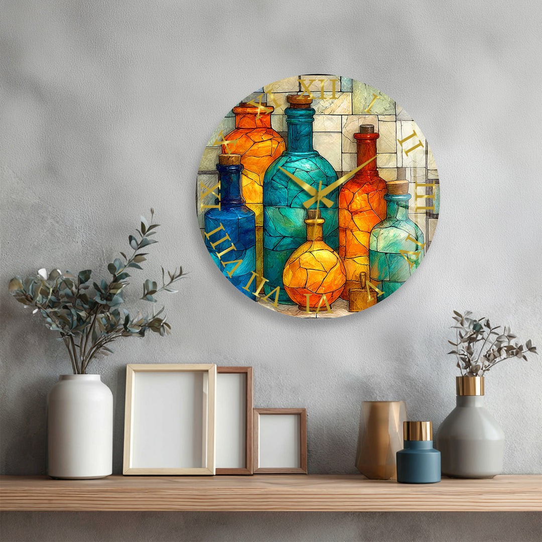 Colorful Glass Bottles Wall Clock – Mediterranean Decor