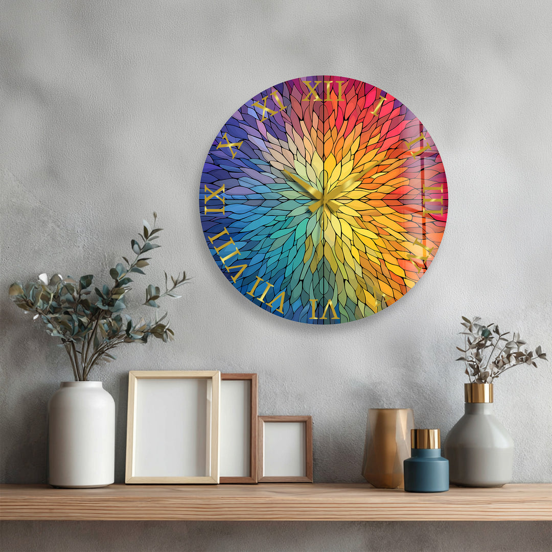 Rainbow Glass Wall Clock – Colorful Geometric Stained Glass Art