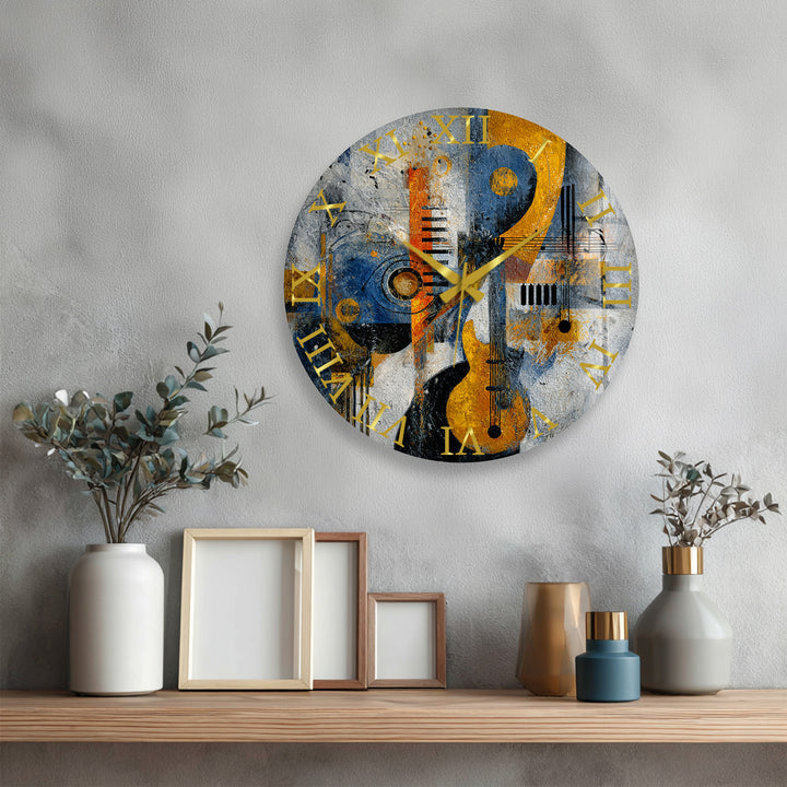 Abstract Music Glass Wall Clock – Piano Notes Modern Art Decor