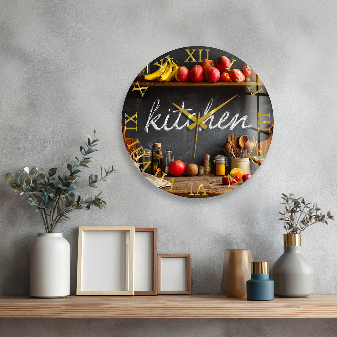 Rustic Kitchen Glass Wall Clock – Farmhouse Chalkboard Decor