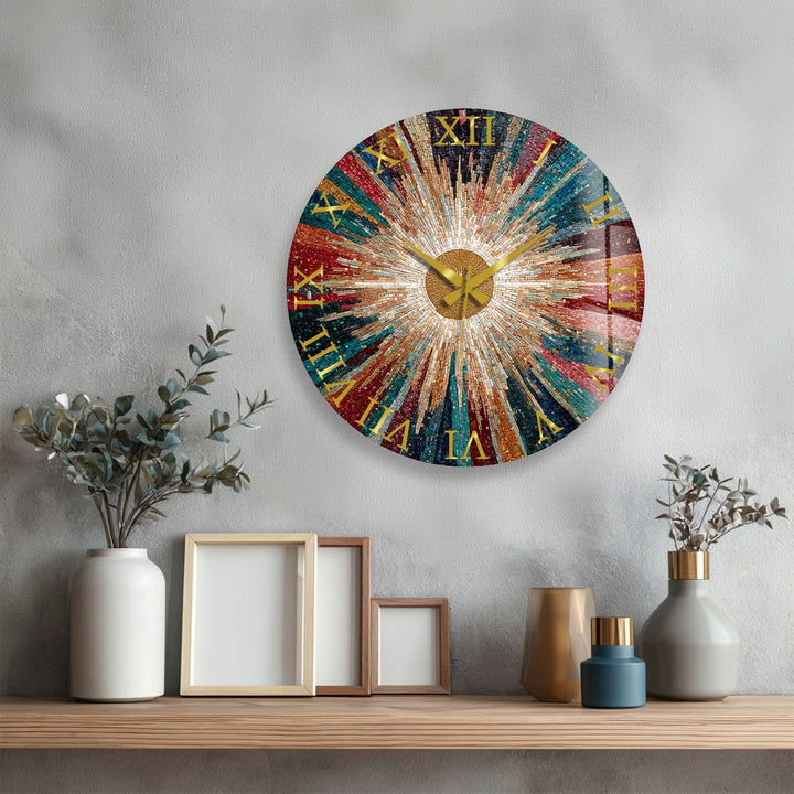 Colorful Sunburst Glass Wall Clock – Radiant Mosaic Art Decor