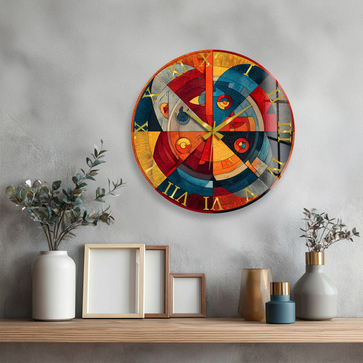 Retro-Wanduhr aus geometrischem Glas – abstraktes Dekor aus der Mitte des Jahrhunderts