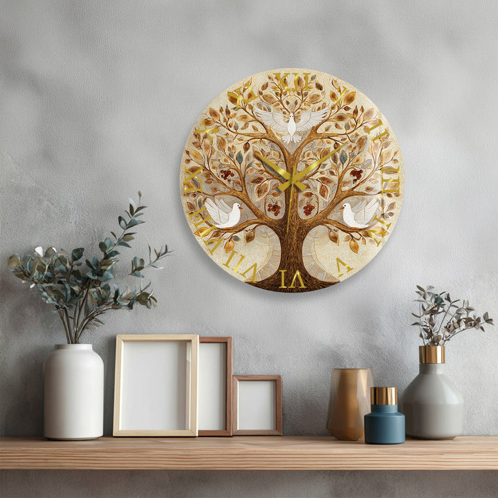 Tree of Life Glass Wall Clock – White Dove Botanical Decor