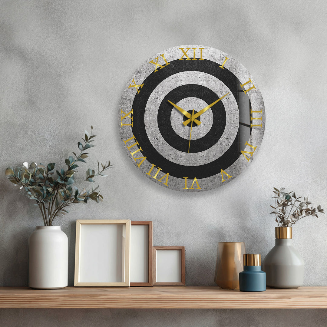 Black and White Glass Wall Clock – Minimalist Concentric Circles