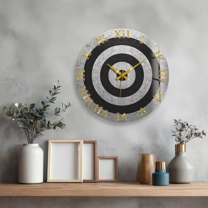 Black and White Glass Wall Clock – Minimalist Concentric Circles