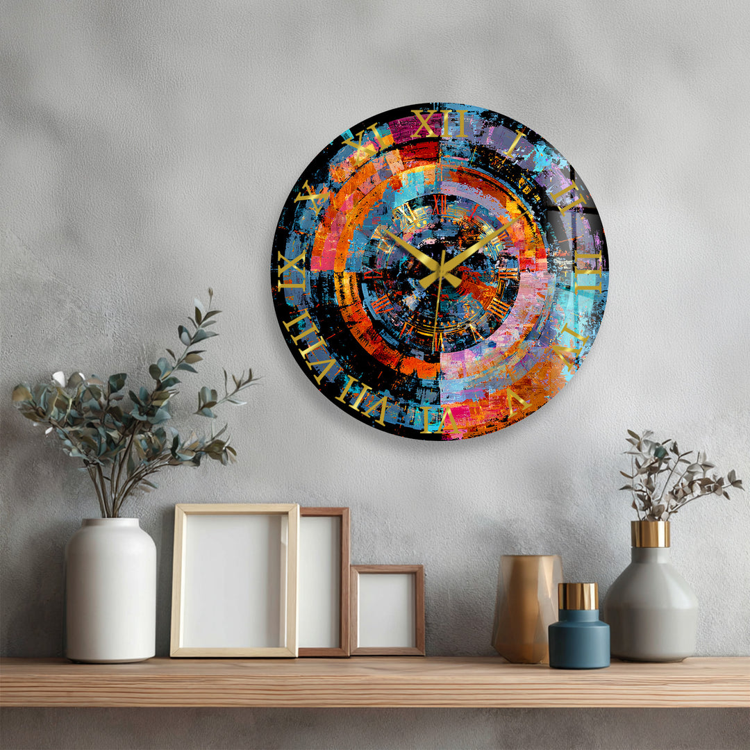 Bunte abstrakte Glaswanduhr – geometrische Kreiskunst