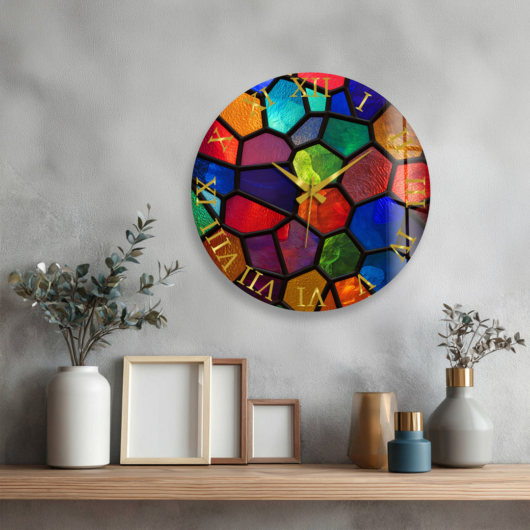 Colorful Glass Wall Clock – Rainbow Stained Glass Style
