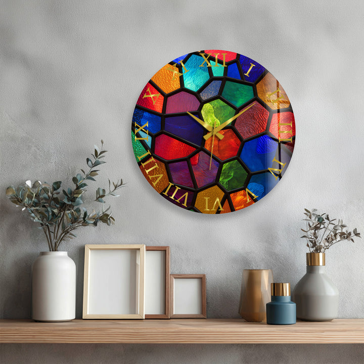 Colorful Glass Wall Clock – Rainbow Stained Glass Style