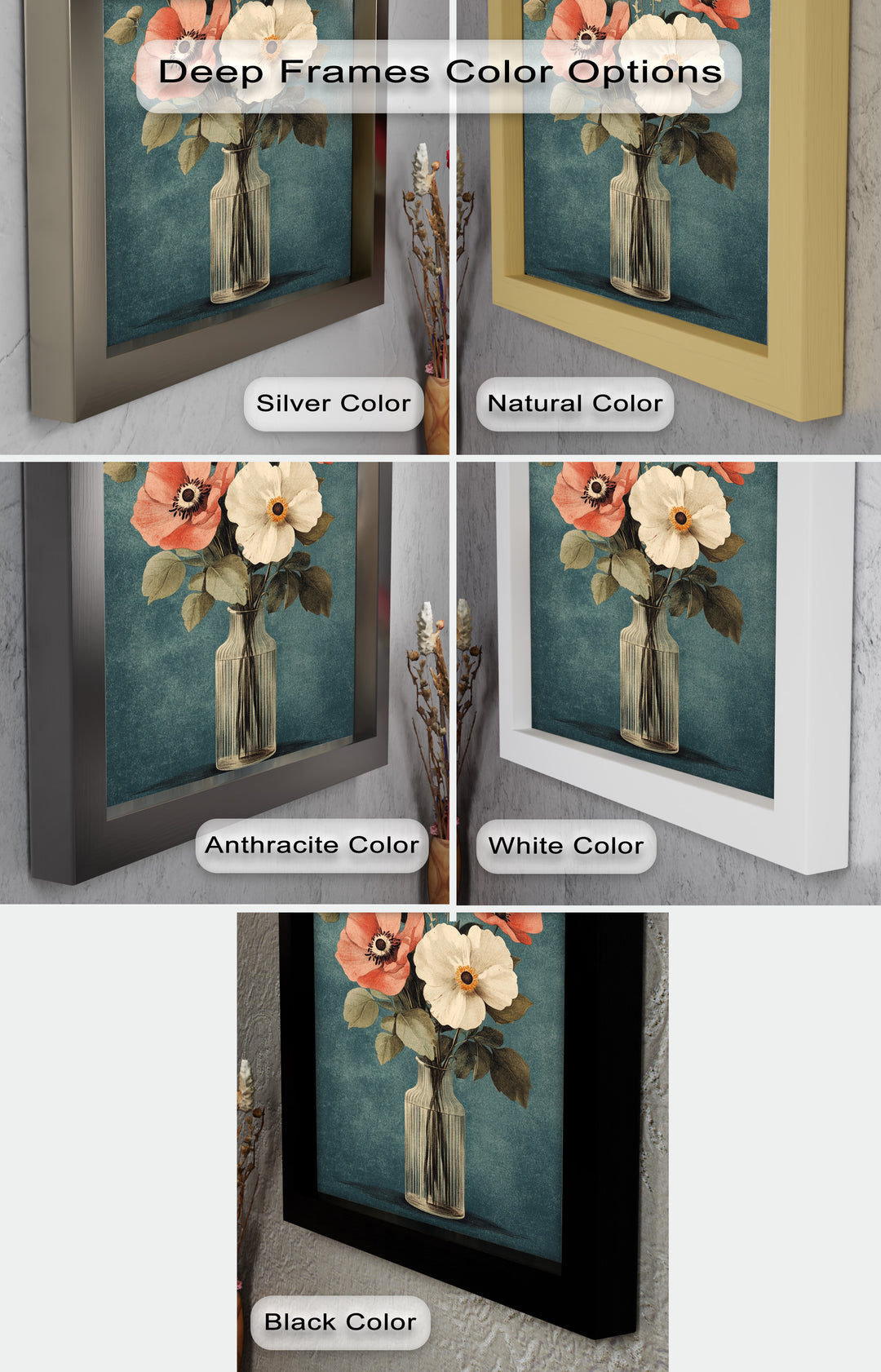 Vintage Mohnblumen in Glasvase – Romantisches Blumenölgemälde