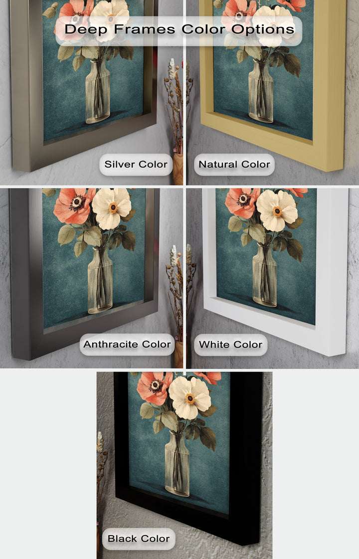 Vintage Mohnblumen in Glasvase – Romantisches Blumenölgemälde