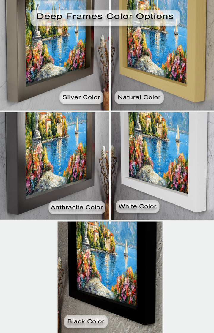 Colorful Italian Lake Town Wall Art – Landscape Oil Painting