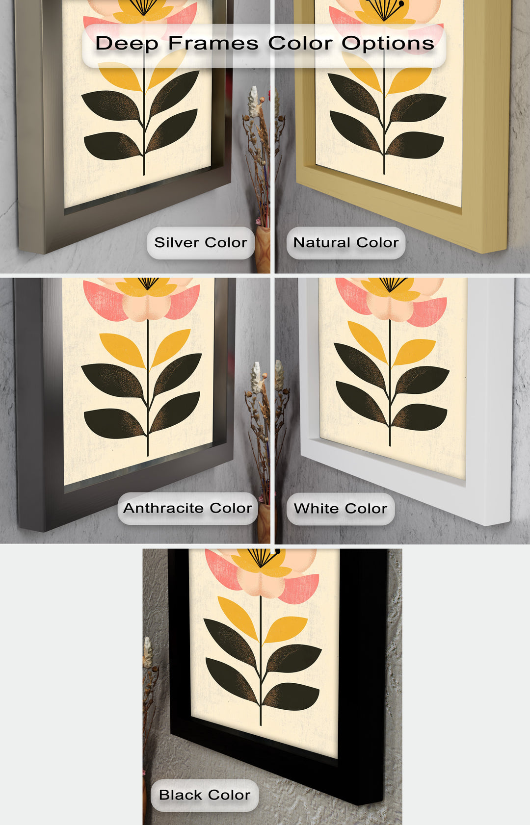 Mid-Century Bloom – Retro Floral Minimalist Wall Art Oil Painting