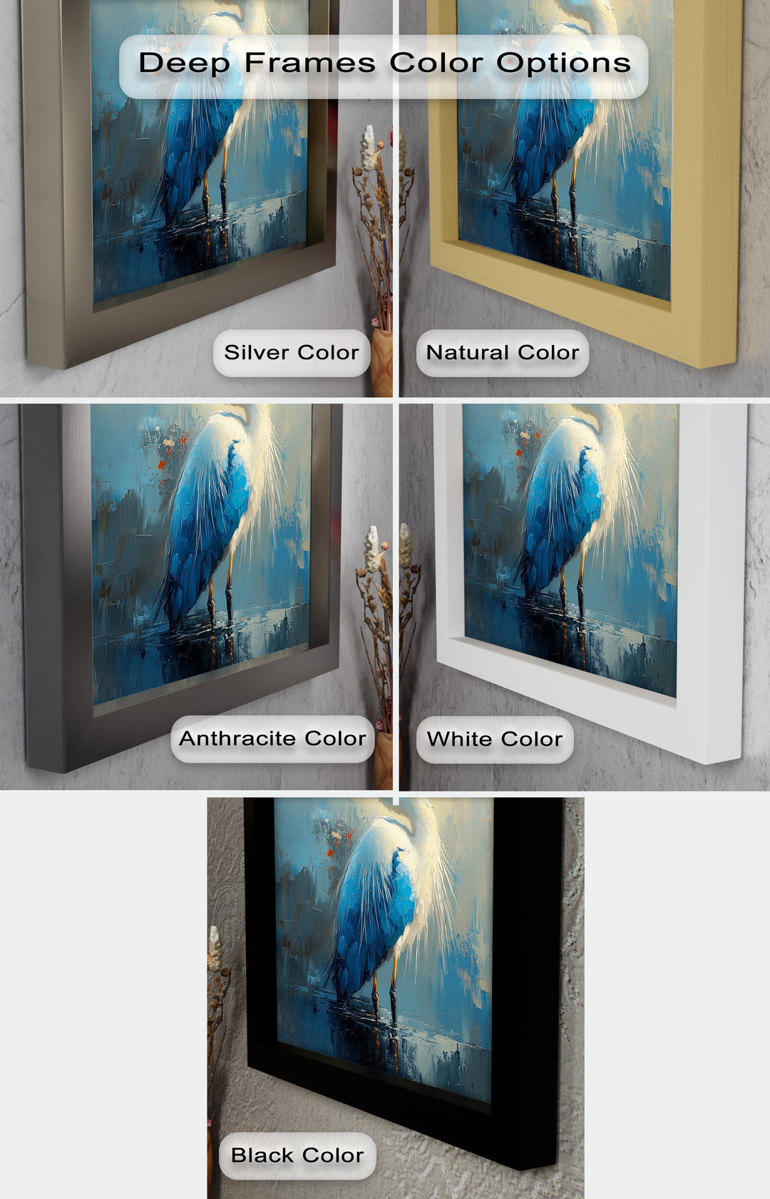 Blue Heron in Abstract – Framed Oil Painting