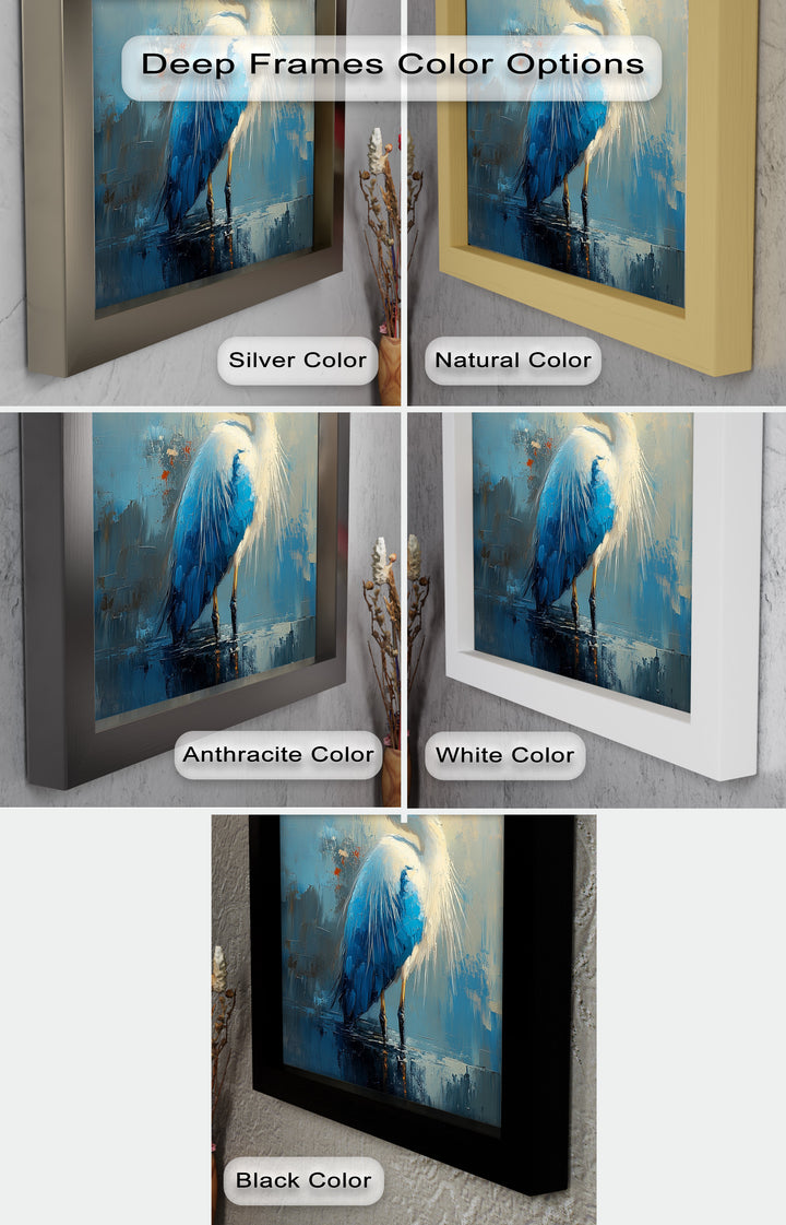 Blue Heron in Abstract – Framed Oil Painting