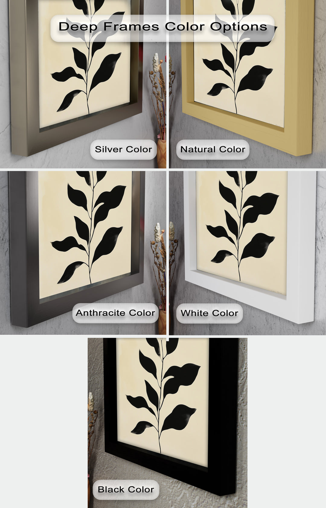 Black Botanical Minimalism – Monochrome Oil Painting