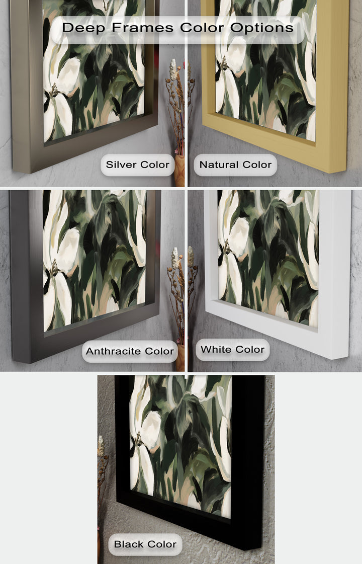 Cream Blooms in Forest Green - Flower Oil Painting