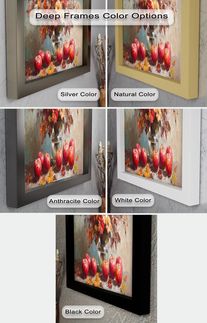 Fall Apple & Floral Still Life – Framed Oil Painting