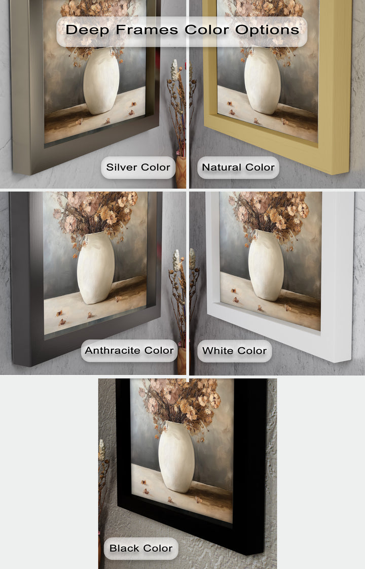 Brown Bouquet in White Vase - Flower Oil Painting