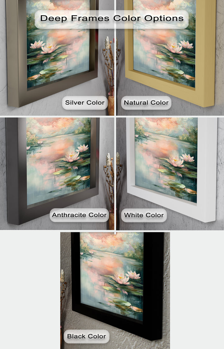 Pastel Water Lilies in Tranquil Lake - Flower Oil Painting
