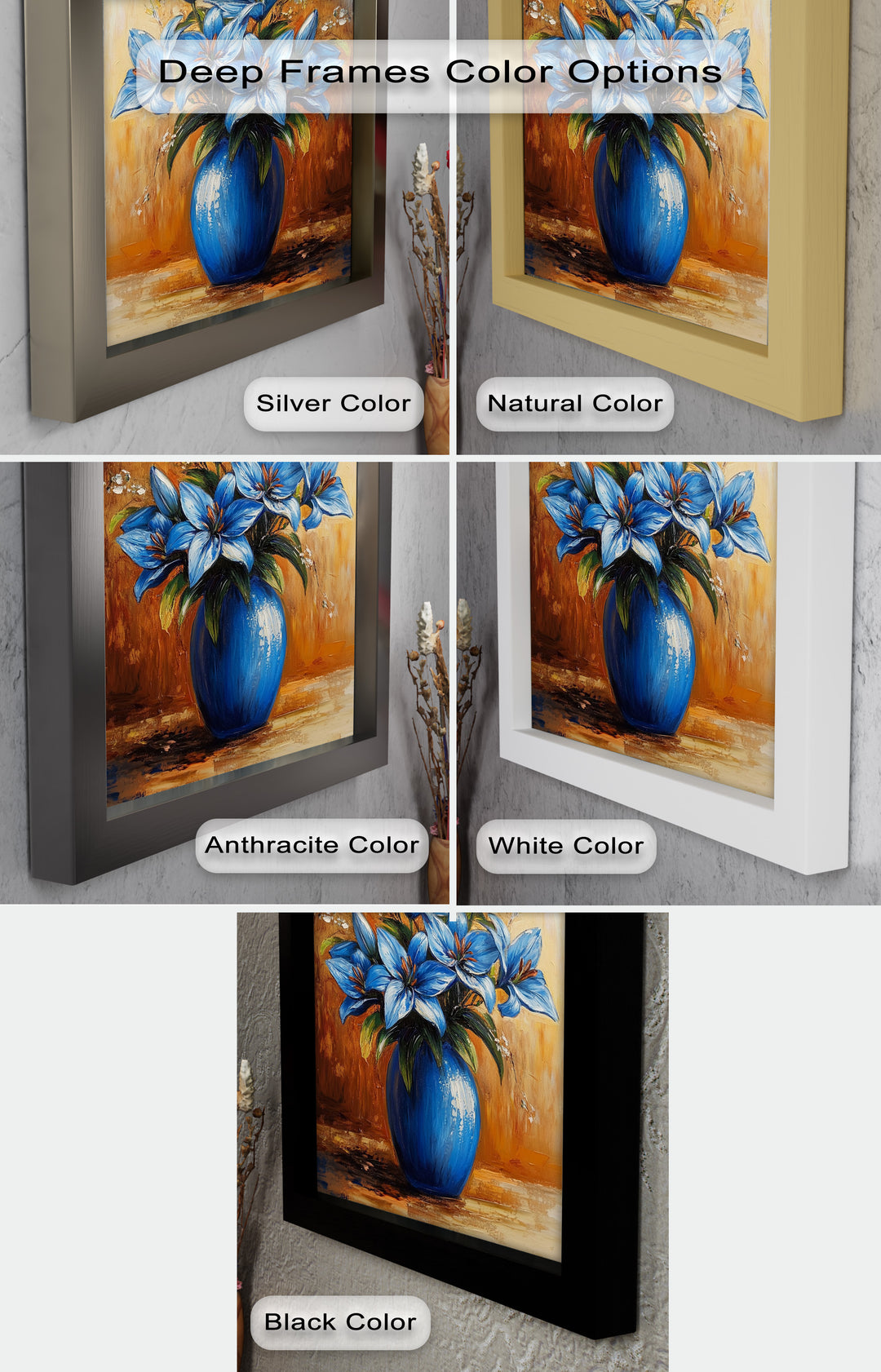 Azure Blossoms in a Blue Vase – Flower Oil Painting