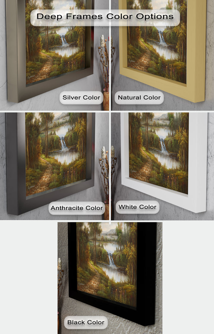 Tranquil Forest Cascade – Vintage Oil Painting