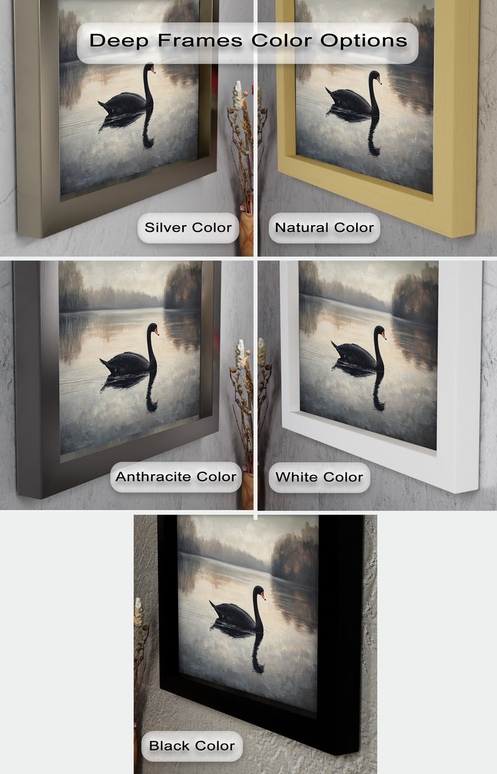 Black Swan at Dusk – Lake Scene Oil Painting
