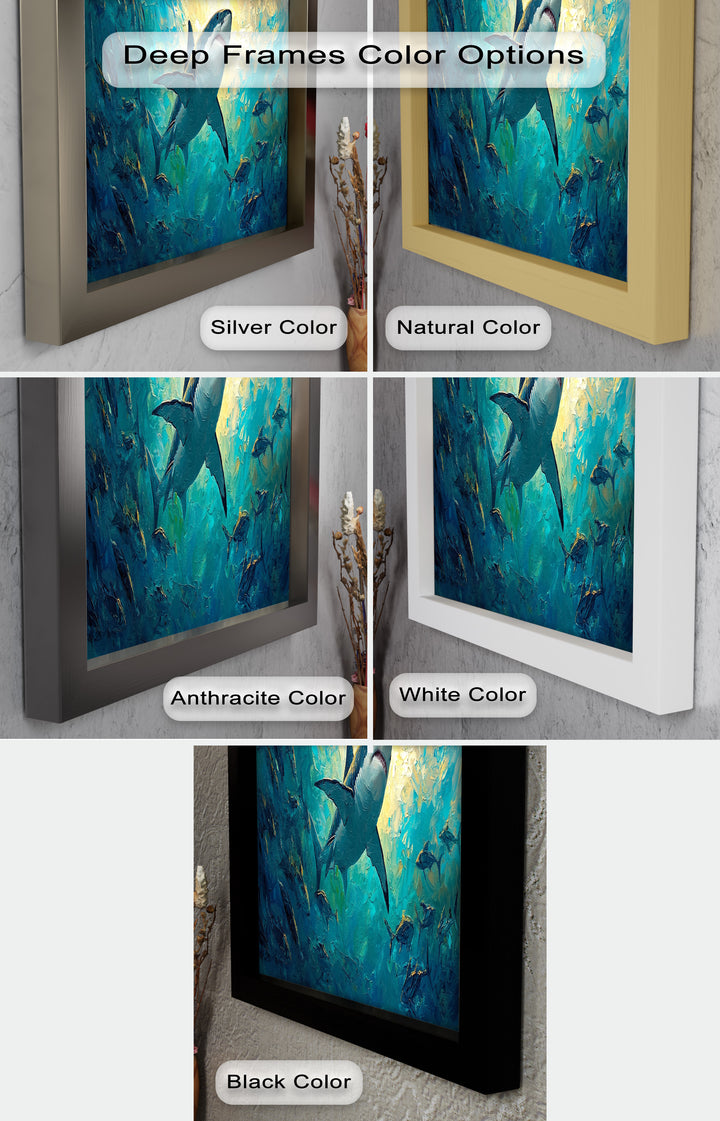 Great White Shark in Sunlit Ocean Depths – Animal Oil Painting