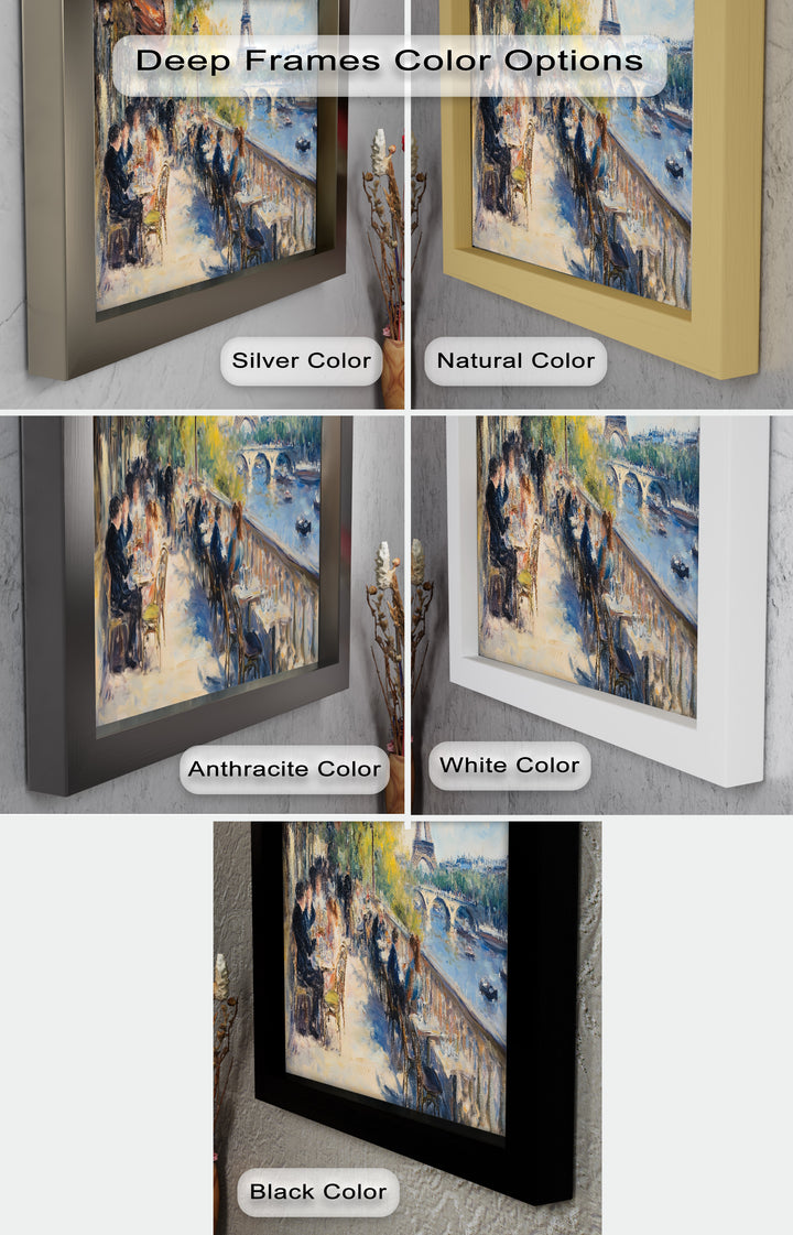 Eiffel Café Serenity – Parisian Terrace with River View Oil Painting