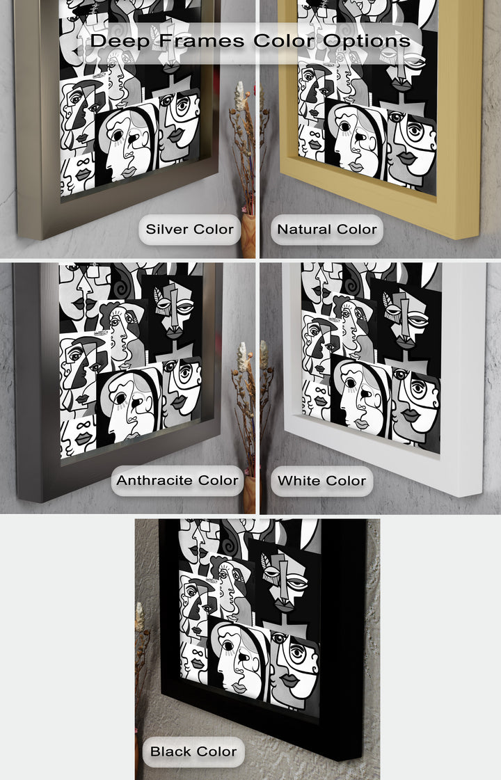 Monochrome Muse – Picasso-inspiriertes Ölgemälde mit kubistischen Gesichtern