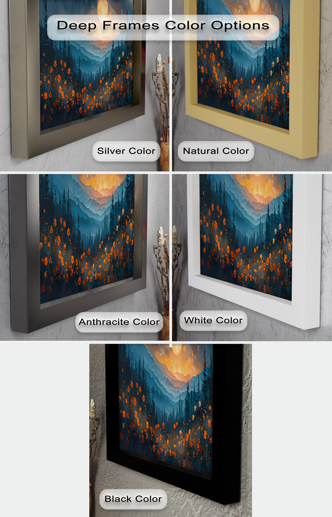 Moonlit Mountain Landscape-Floral Oil Painting