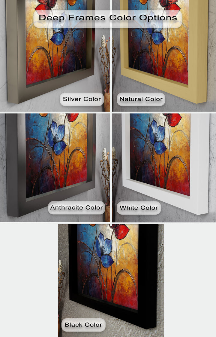 Eternal Bloom – Red, Yellow, and Blue Floral Oil Painting